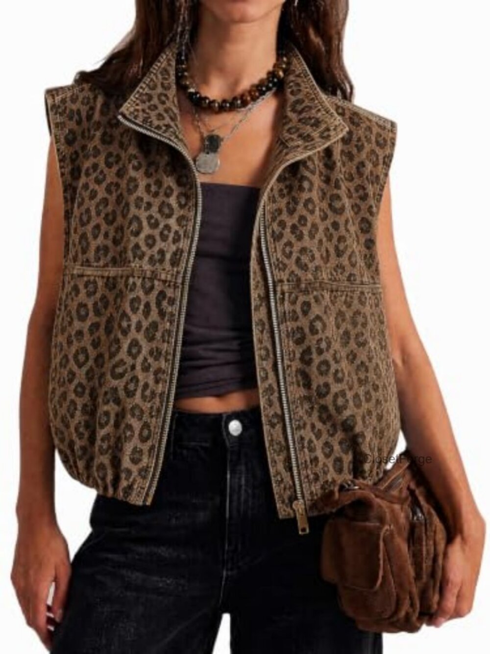 Womens Zip Up Denim Vest Jean Top Oversized Ruched Hem Trendy